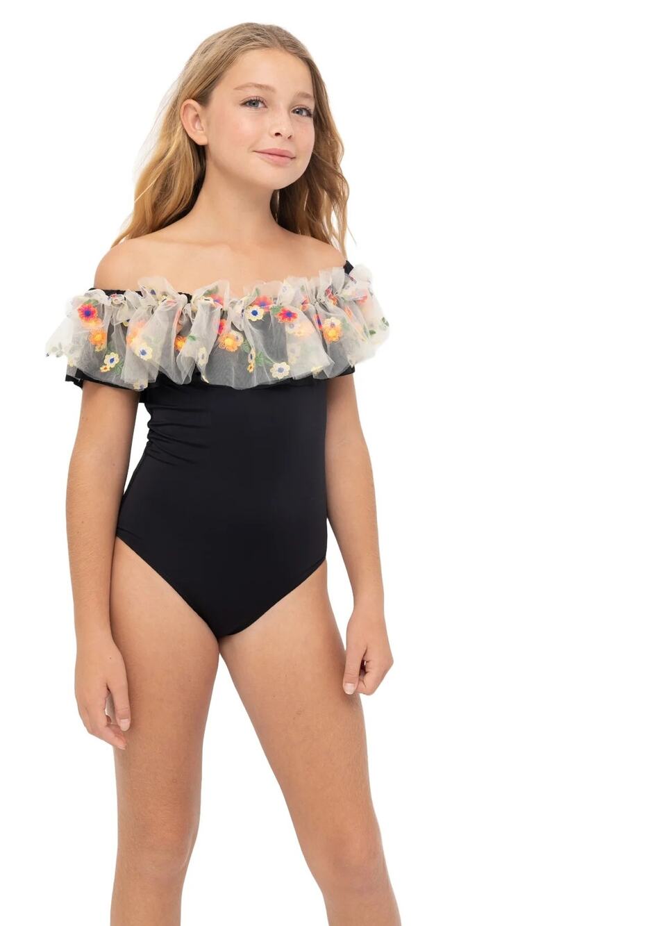 Stella Cove Floral One Piece Bathing Suit for Girls -Black Floral Mesh -Size 14Y